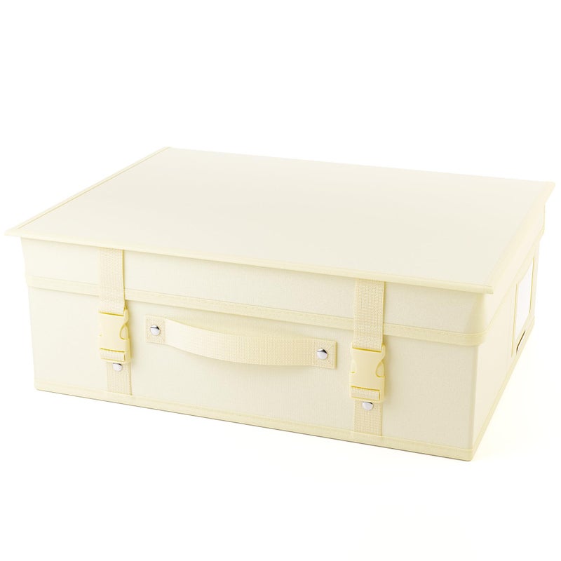 HANGERWORLD Wedding Dress Storage Box with Acid Free Tissue - Small, Ivory Gold Fleur de Lis Pattern - Image 1